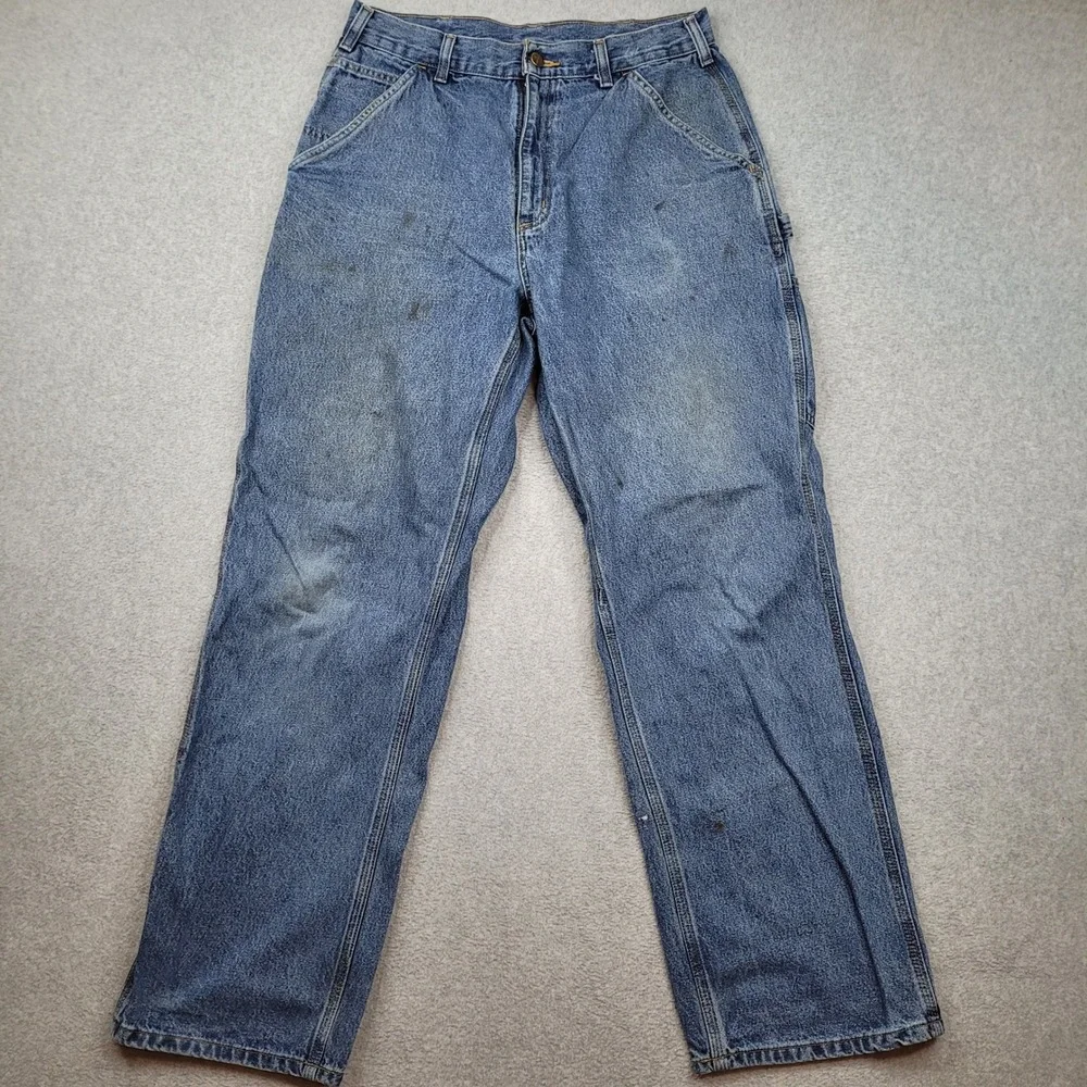 Carhartt Carpenter Jeans Mens 33x32 Blue B13-DPS Workwear Denim Distressed